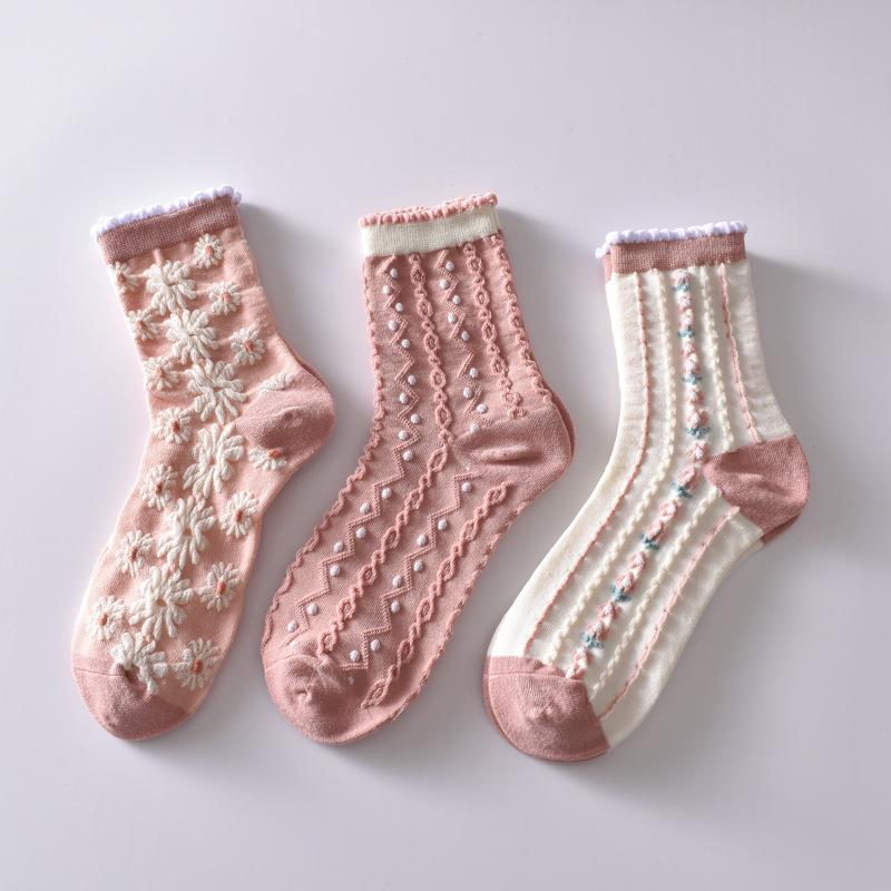 Floral Cotton Crew Socks for Women Breathable & Durable Comfortable Socks