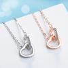 Korean-Japanese Rhinestone Heart Double Ring Necklace - Cute Women's Short Collarbone Chain