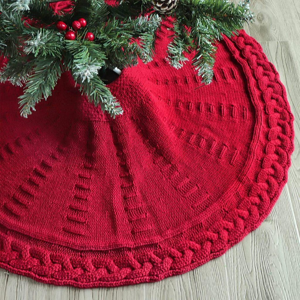 Christmas Tree Skirt Knitted Tree Skirt Cover With Decorative Embellishments For Holiday Parties And Gift Giving