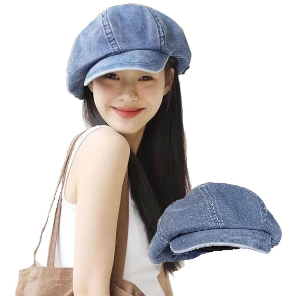 Denim Cotton Newsboy Hat Baker Boy Beret Flat Caps Womens Ladies Octagonal Hat