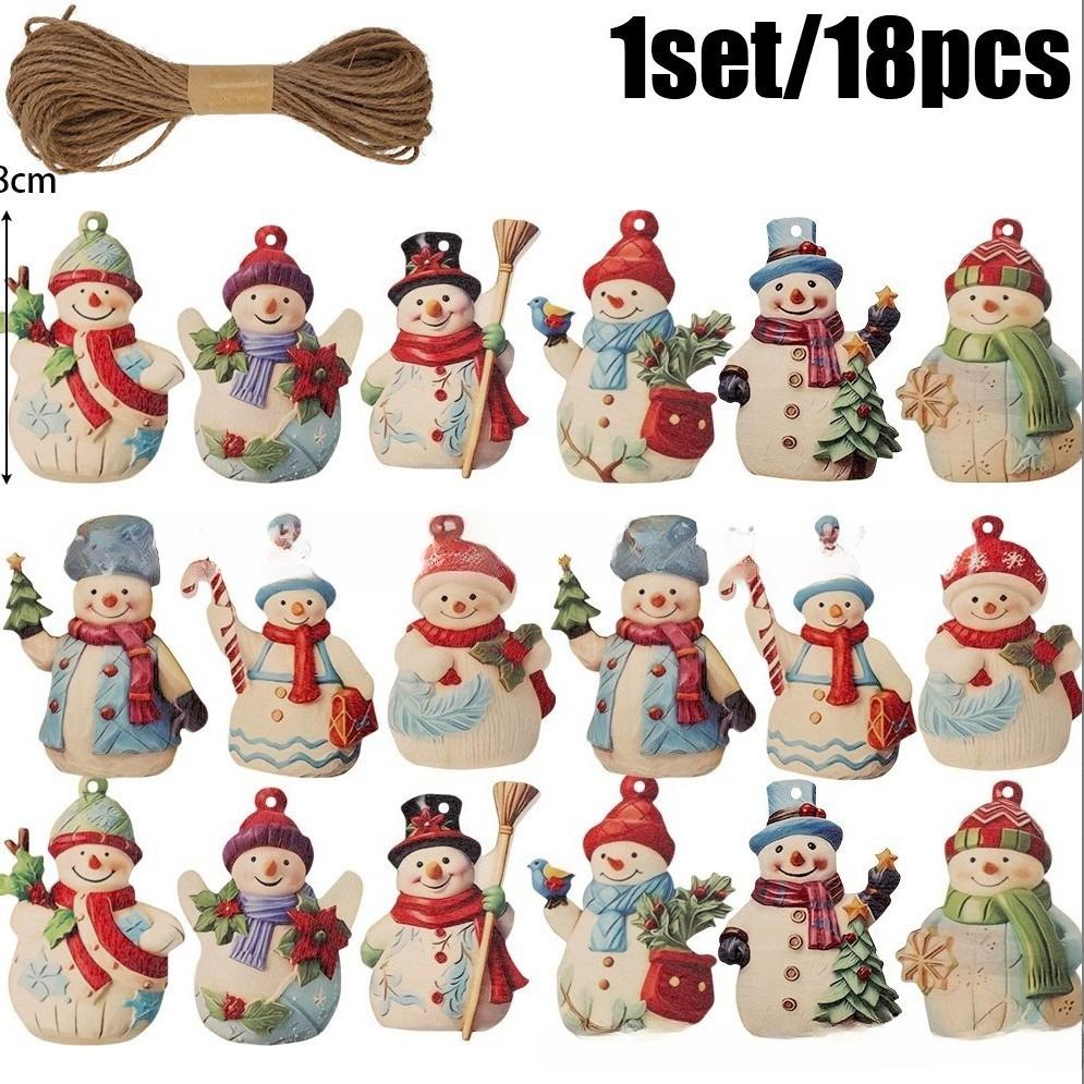 Christmas Set Wooden Snowman Christmas Decoration Snowman Statue with Rope Christmas Tree Decoration Pendant Decorative Wooden Products