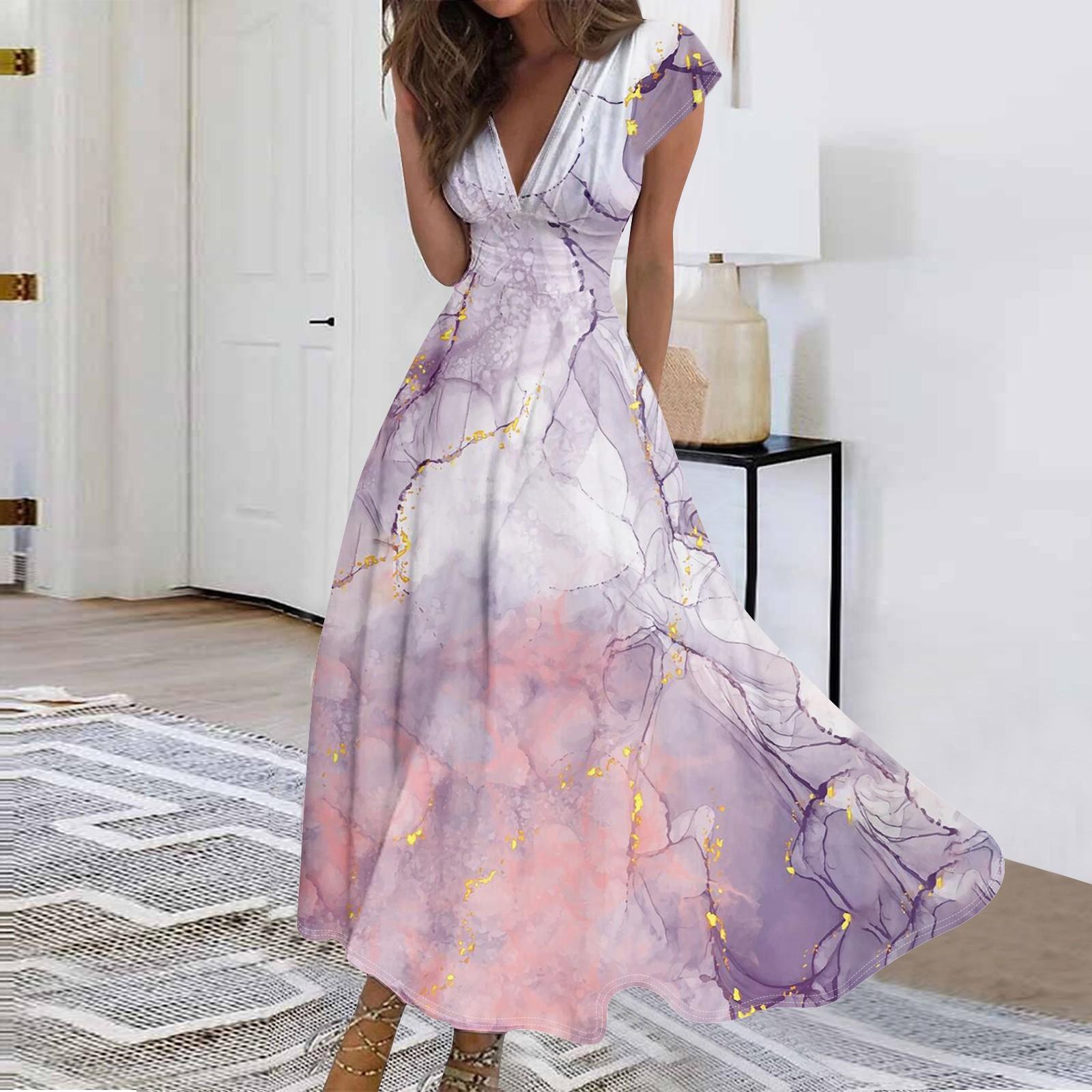 

Женское длинное платье Платье макси Повседневное платье Шифоновые платья Свободное платье Повседневное платье для взрослых на открытом воздухе Повседневное платье с рюшами и коротким рукавом с v-образным вырезом XXXL розовый