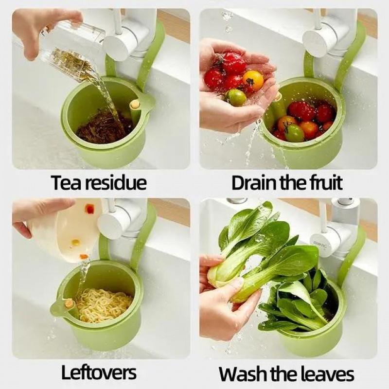 Kitchen Waste Collector Sink Drain Basket Faucet Hanging Filter Bag Adjustable Automatic Dumping Basket Sink Sponge Rack