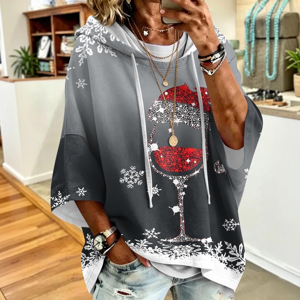 Women's Casual Christmas Printed Hoodie Loose Fit Long Sleeve Pullover Top