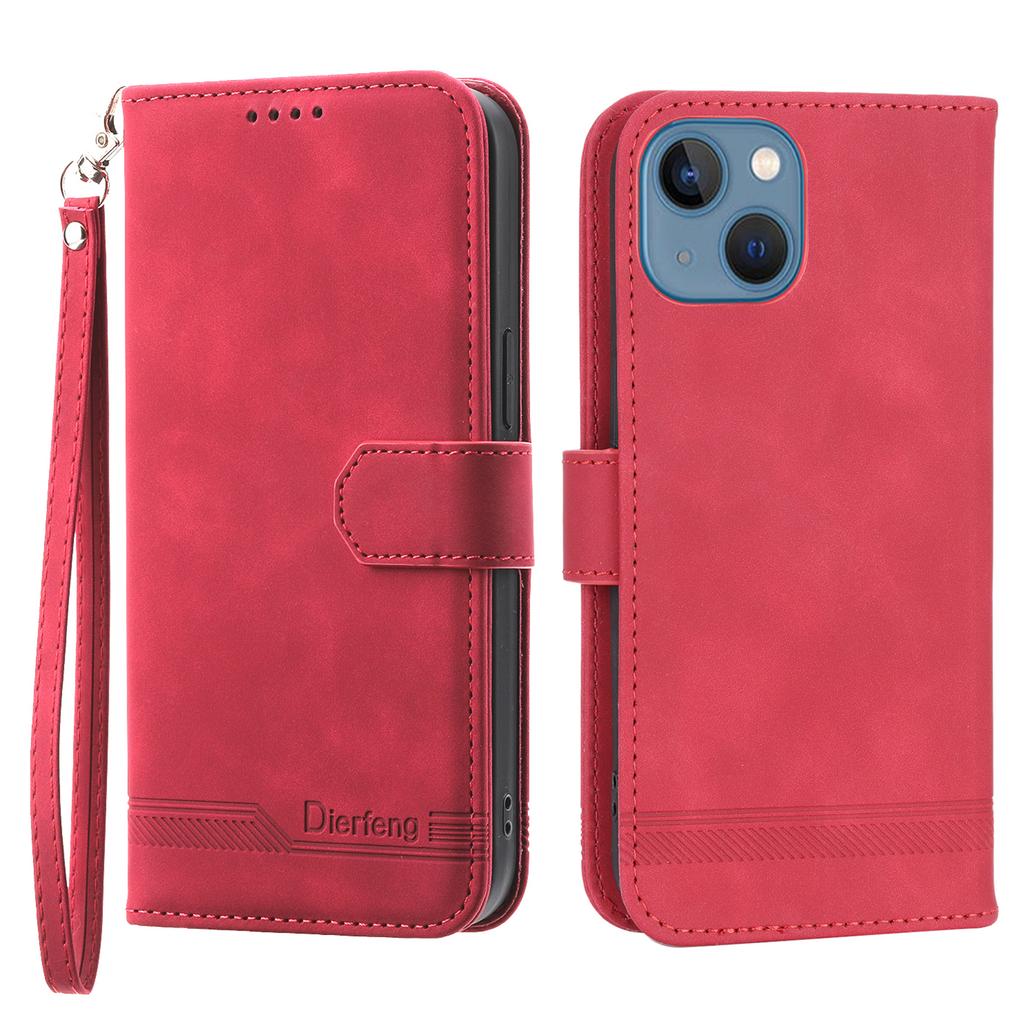 DIERFENG DF-03 Drop-proof Phone Case for iPhone 13 Mini 5.4 inch,Stand Wallet PU Leather Lines Imprinted Cell Phone Cover
