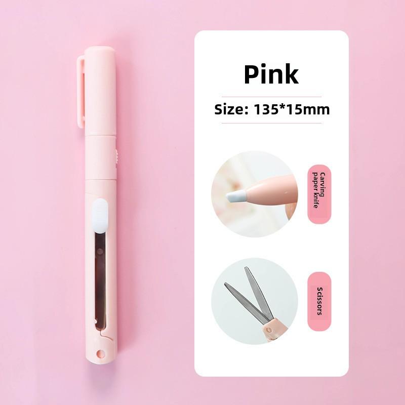 

Креативный нож-ручка с двумя лезвиями, для резки от руки, обрезки бумаги, мини-ножницы, нож для резьбы розовый