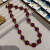 New Medieval Vintage Fashion Retro Design 14M Rose Red Agate Beaded Necklace Chalcedony Short Neck Chain Women