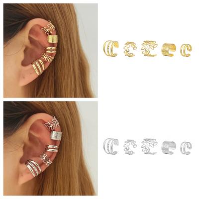 5 Stück/Set Punk Metall Clip Ohrringe für Damen Mode Einfach Teenager Blätter C-förmig Fake Piercing Ohrknochen Ohrring Party Schmuck