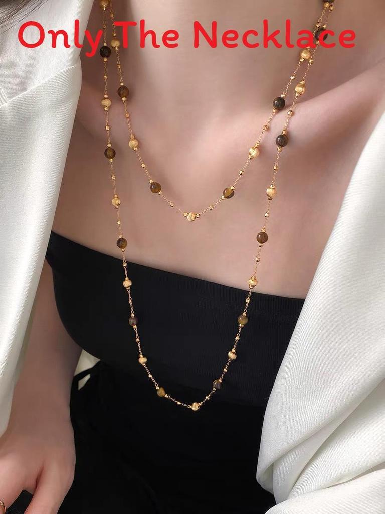 Tigers Eye Pendant Necklace For Women With Double Layer Design And Copper Material For Autumn Winter Fashion