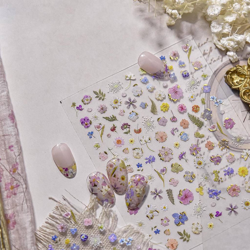 Tomoni Ancient Style Embossed Nail Stickers with Fairy Spirit Dried Flowers - Bestseller In Japanese Stationery Nail Art Decorations.
