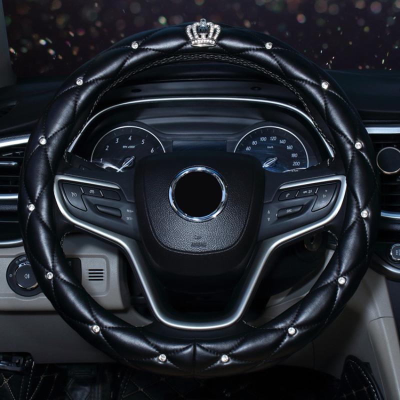 Rhinestone PU Leather Car Interior Decoration Cover Steering Covers Handbrake Gear Shift Lever & Shoulder Protection Cover