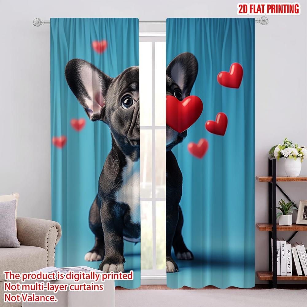 

2pcs,2D plane printing Curtains&Window Treatment Puppy Love Hearts Polyester Easy Install (without rod) Home Decor Perfect for 52.50 × 116.00 cm 2 pcs