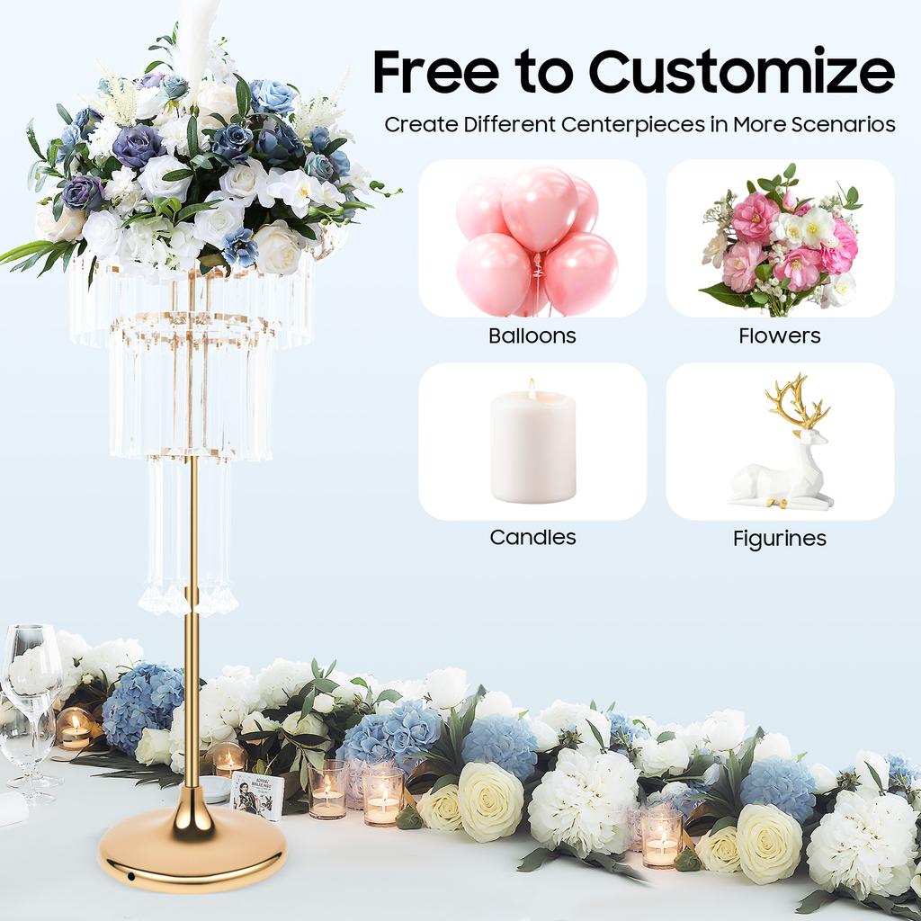 4 Tier Gold Acrylic Flower Stand for Wedding Party Decoration, Modern Display Rack with Sturdy Base for Home Event Centerpiece