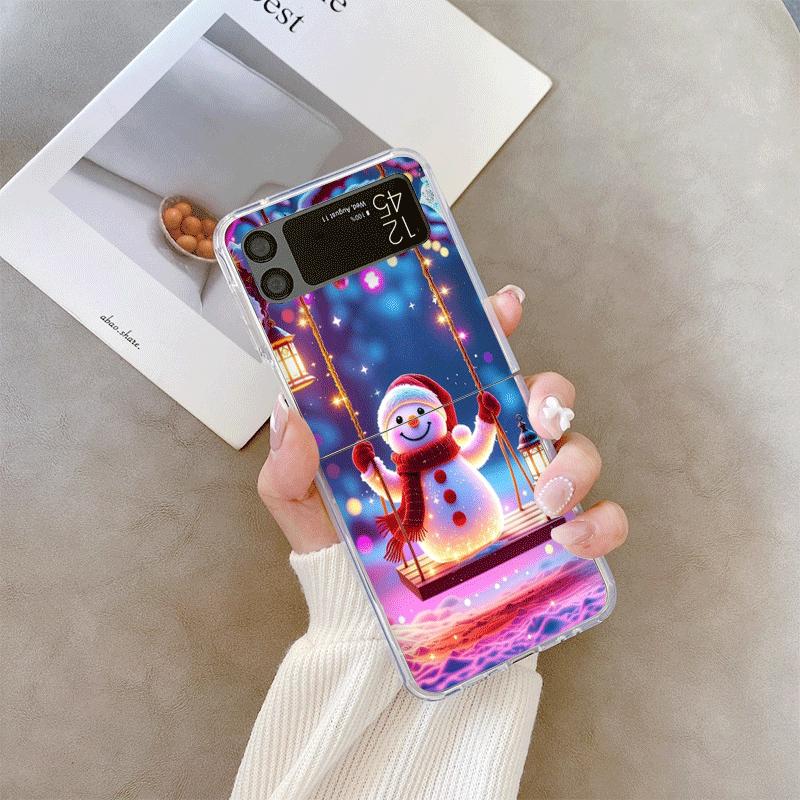 Winter Snow Scene Snowman Christmas Tree Clear Phone Case for Samsung Galaxy Z Flip 7 Flip 6 4 3 Folding Cover for Z Flip7 Flip5