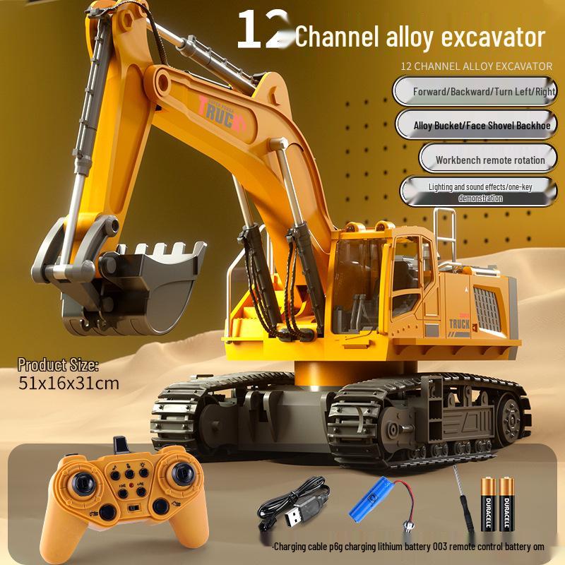 New Remote Control Alloy Excavator Toy for Kids Ages 3-8 - Engineering Vehicle Simulation