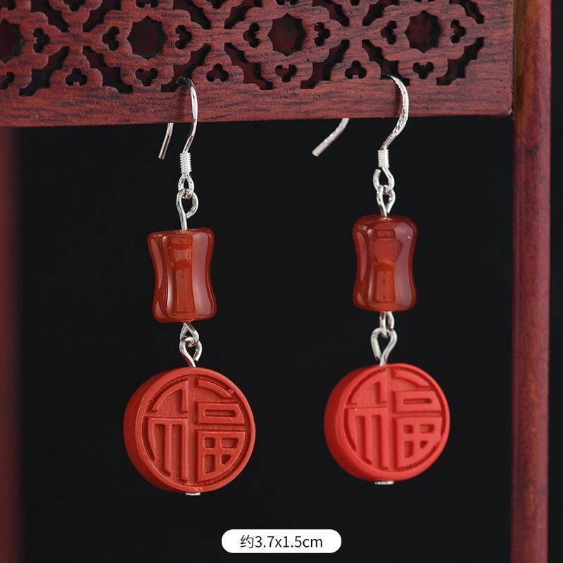 Original cinnabar earrings niche design retro long fringed earrings, natal red earrings for women