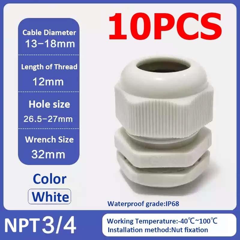 10Pcs Waterproof Cable Gland NPT 1/4 NPT 1/2 NPT 3/8 American Nylon Cable Joint Black Flame-retardant 4-25mm Wire Connector IP68