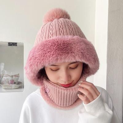 Herbst Winter Gebratener Teig Twists Streifen Strickmütze Halstuch Einteiliges Plüsch-Set Warmer Ohrenschutz Kaltes Mützen-Set