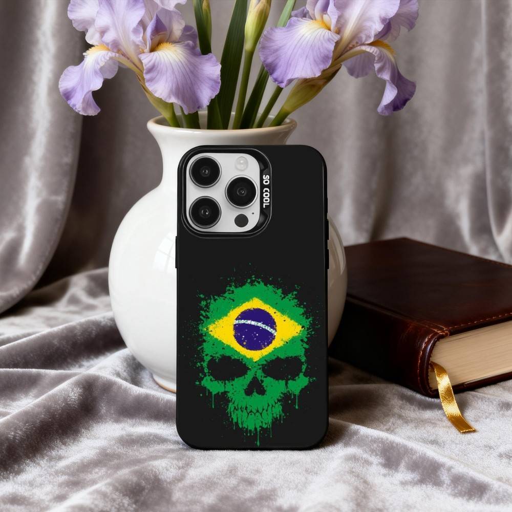 COOL B-Brazilian-N F-Flag-G ART Phone Case For iPhone17,16,15,14,13,12,11 Plus,Pro Max Black Candy silver phone case