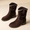 Retro Pile Boots Women's Frosted Suede Western Boots Thick Heel Sleeve Women's Boots Autumn and Winter Versatile Folded Knight Short Boots