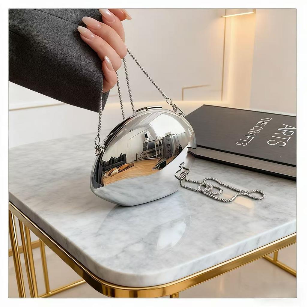 Metallic Acrylic Goose Egg Shape Bag Luxury Clutch Purse Mini Women's Wallet Shoulder Shell Chain Bag Party Crossbody Handbag