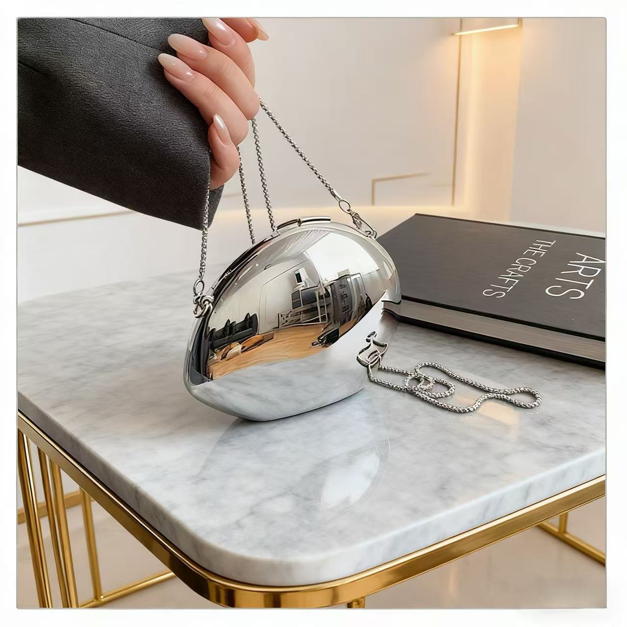 

Metallic Acrylic Goose Egg Shape Bag Luxury Clutch Purse Mini Women s Wallet Shoulder Shell Chain Bag Party Crossbody Handbag