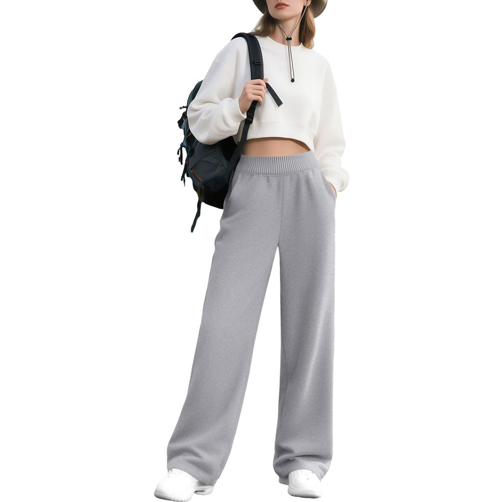 Women's Fashion Loose Solid Color With Pockets Elastic Waist Sports Casual Pants