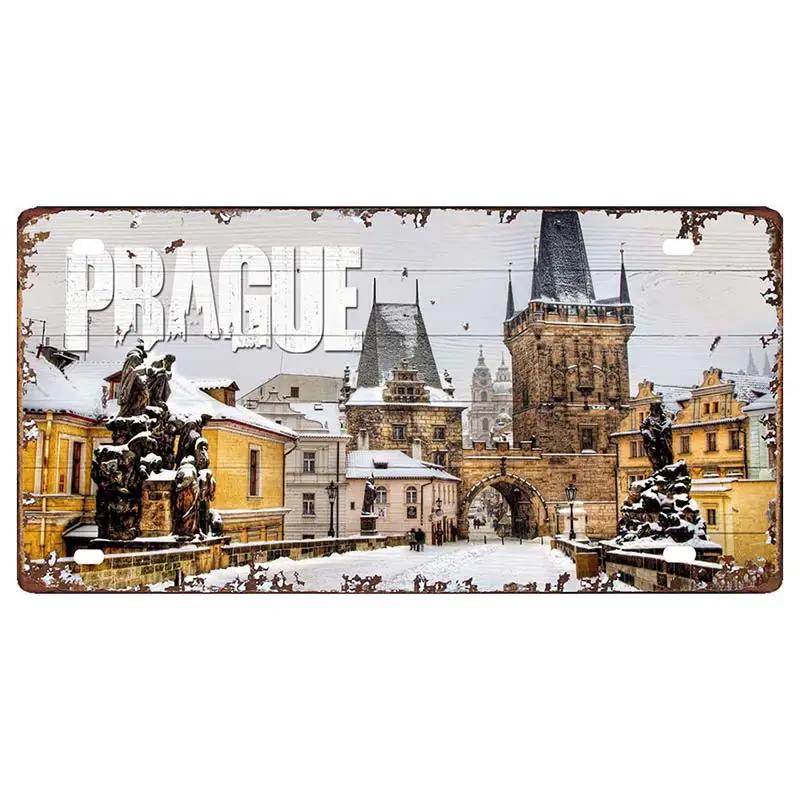 

30X15CM Добро пожаловать в Прагу Винтажные металлические жестяные знаки Ретро-сувенирная табличка для путешествий Настенный художественный магазин Клуб Городской домашний декор 15x30cm
