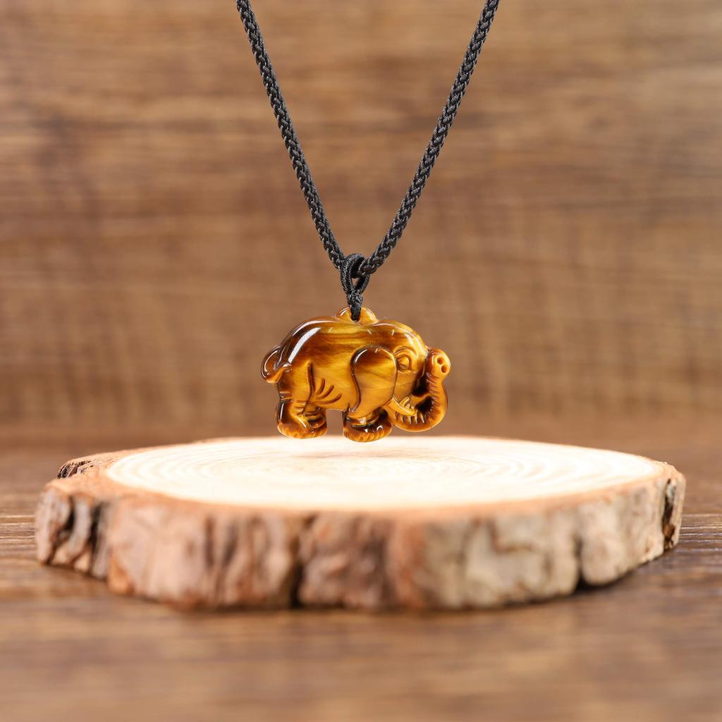 COAI Tiger Eye Elephant Charm Power Stone Pendant Necklace for Men and Women [Coai]