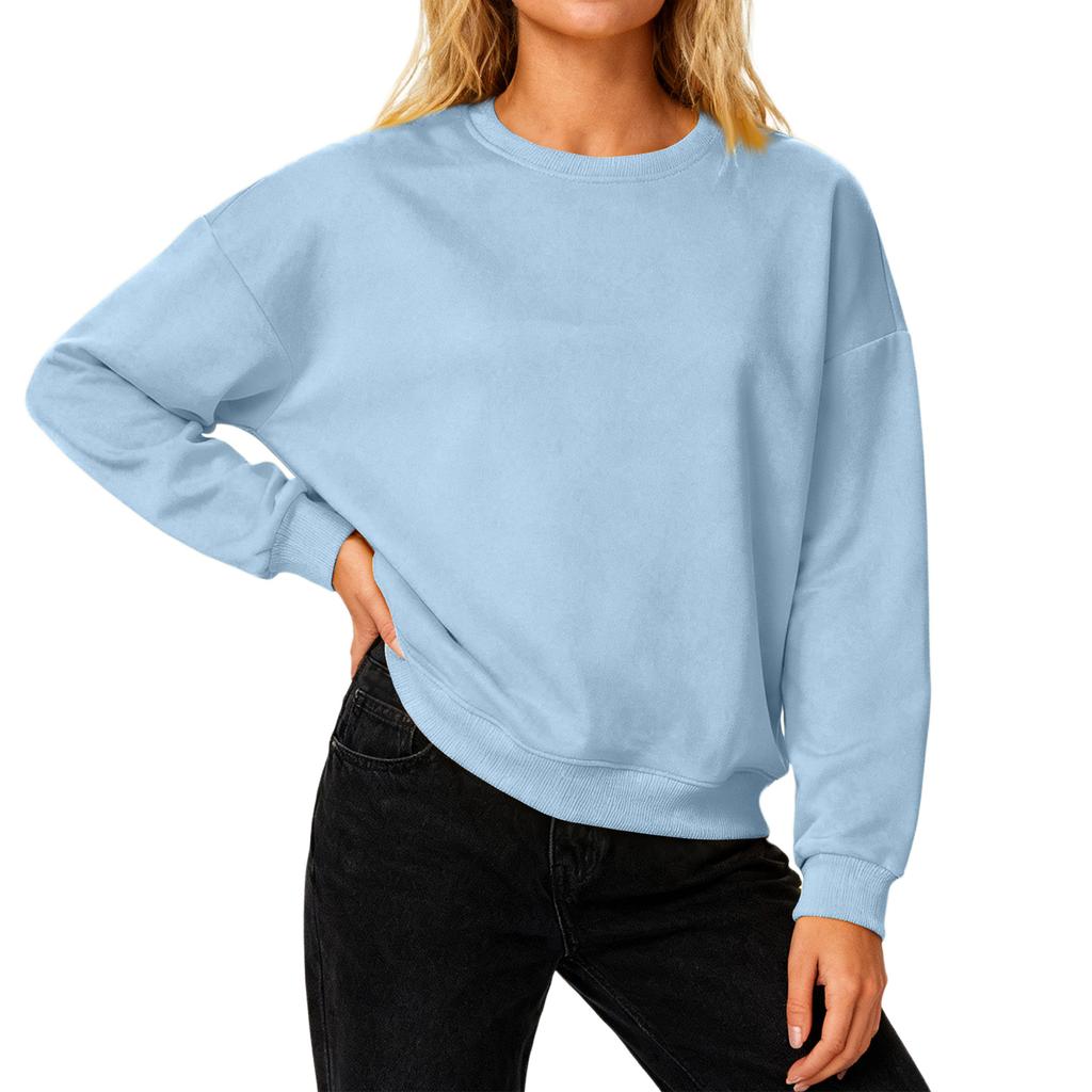 Women's Loose Comfortable Casual And Fashionable Round Neck Threaded Sleeves Solid Color Long Sleeved Sweatshirt