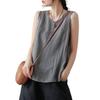 Women Summer Vest Round Neck Sleeveless Buttons Decor Tank Tops Solid Color Loose Fit Thin Camisole Streetwear