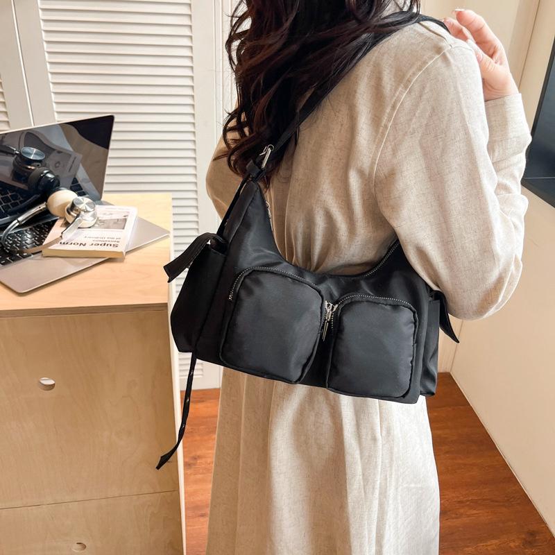Yogodlns Simple Retro Shoulder Bags for Women Outdoor Travel Ladies Multi-Pocket Crossbody Bag Solid Color Girl Hobos Tote Handbag