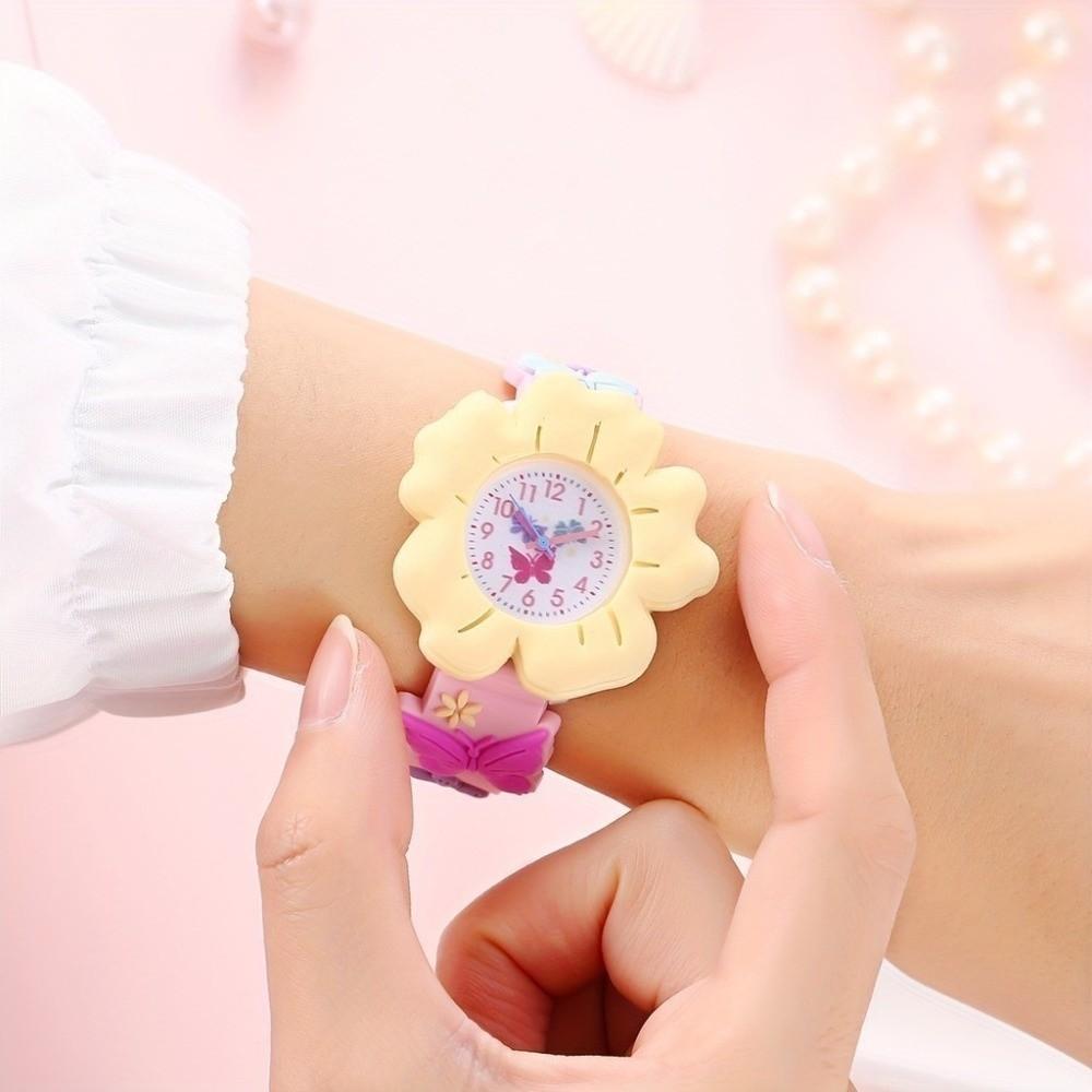 Barevné hodinky s motýlem 3D design Elektronické hodinky Módní dětské květinové hodinky pro děti
