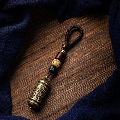Vintage Hollow Brass Buddha Bottle Sutra Cylinder Pendant Car Keychain Lucky Hangings Leather Bag Lanyard Key Ring