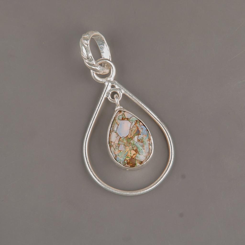 Ethiopian Copper Turquoise Gemstone 925 Sterling Silver Jewelry Pendant 1.60" PP-3-32