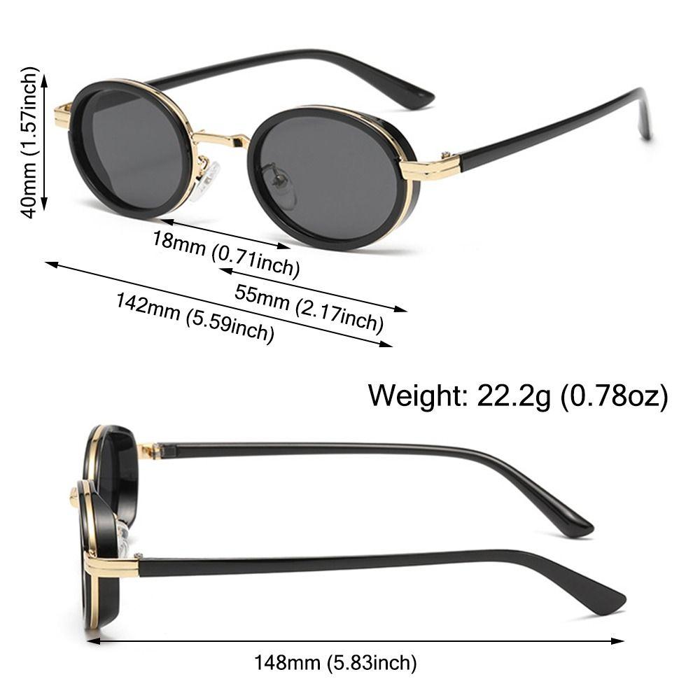 Punk Shades Oval Sunglasses for Women Men 90s Style Glasses Hip-Hop Metal Frame Small Frame Sun Glasses UV400 Protection Glasses