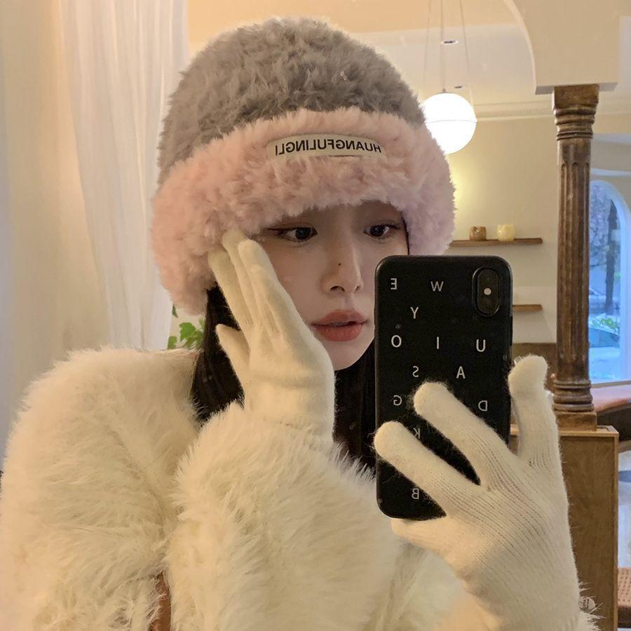 Autumn and Winter All Match Knitted Headband  Small Face  Warm Ear Protection Furry Cold Hat Large Head Circumference