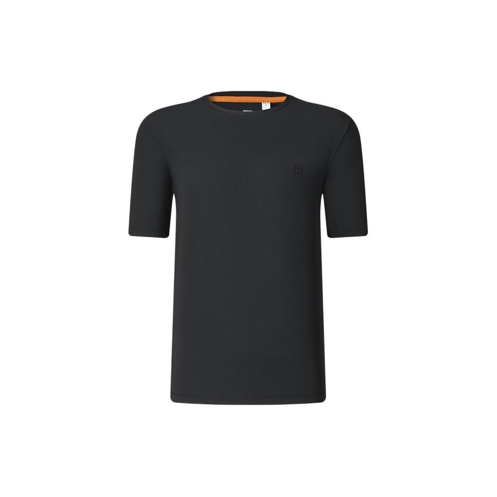 FILA Solid Color Simple Knit Sports Casual Short Sleeve T-Shirt Men Tops Deep-Black A11M417101F-BK