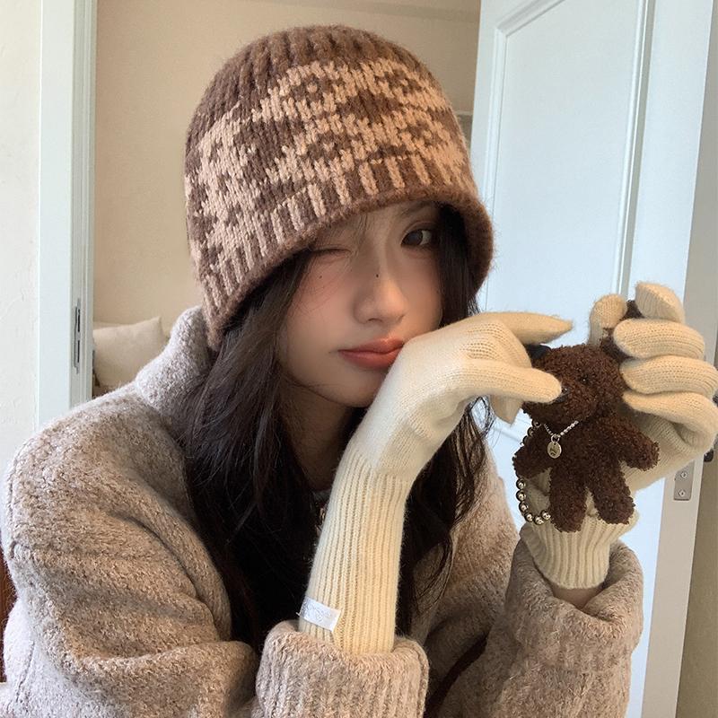 24 autumn and winter niche designer style knitted cold hat women's street versatile warm ear protector wool hat