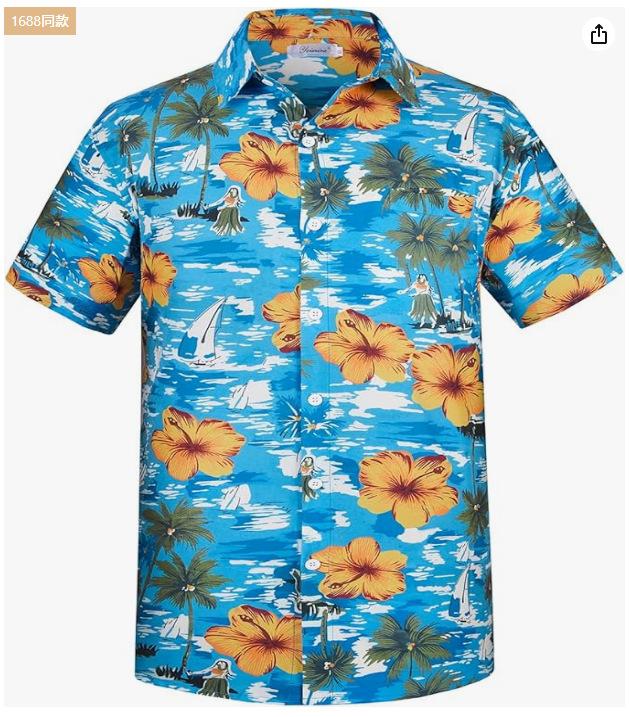Summer Men's Beach Shirt Printed Hawaiian Short Sleeve Flower Shirt Boys