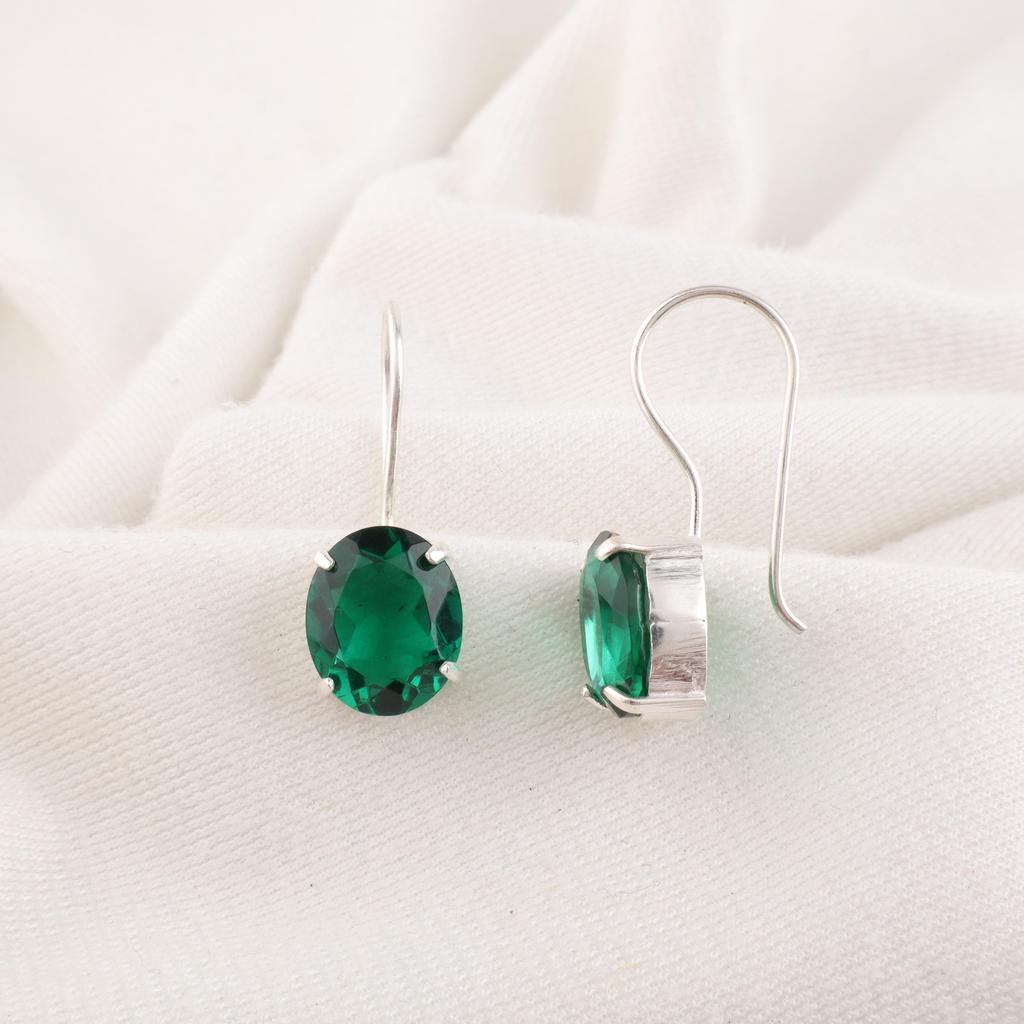 Grønne smaragd edelstens øredobber smykker, Håndlagde nydelige sølv øredobber, 925 sterling sølv smykker for bryllupsgave