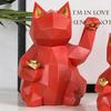 Figurka Kot Szczęścia Styl Geometryczny Żywica Ekologiczna Jaskrawoczerwona Figurka Maneki Neko na Stół
