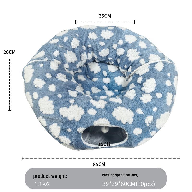 Plush Foldable Cat Tunnel & Cozy Pet Bed Combo