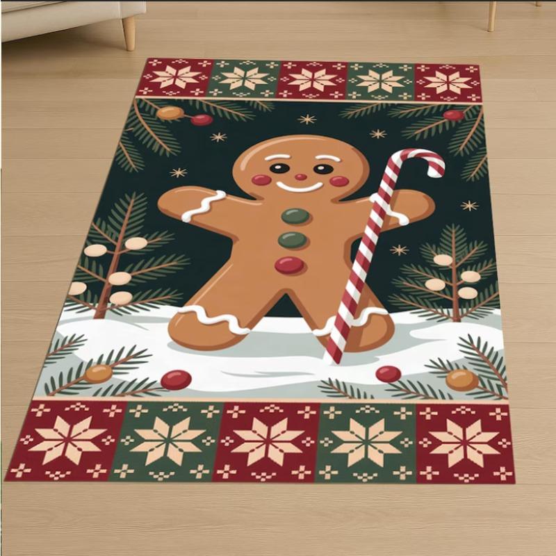 Christmas Gingerbread Man Rug Festive Holiday Living Room Bedroom Home Decoration Carpets