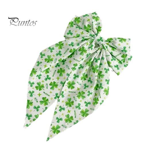 

Заколка для волос из зеленой ленты с бантом и узором в виде четырехлистного клевера, пружинная заколка для затылка, заколка для волос в милом стиле 2