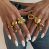 Salircon 6 Styles Fashion Vintage Stainless Steel Open Rings Punk Gold Color Flower Heart-shaped Knuckle Ring Couple Jewelry