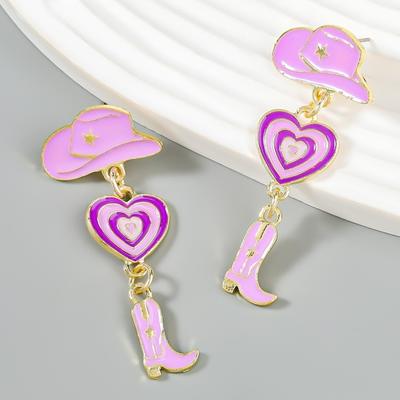 1 Pair Oil-dripping Cowgirl Hat Earrings Boot Love Heart Tassel Women Girls Western Cowboy Hat Dangle Earrings Fashion Accessories Birthday Gift