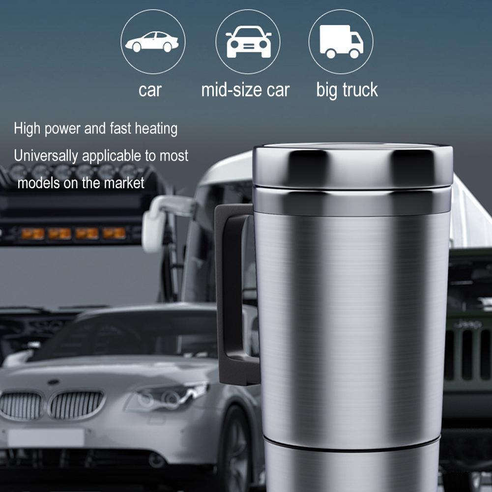 Car Heated Water Mug Stainless Steel Water Coffee Milk Thermal Mug Anti-Slip Base Leak-Proof Lid Water Heater Bottle For Travel