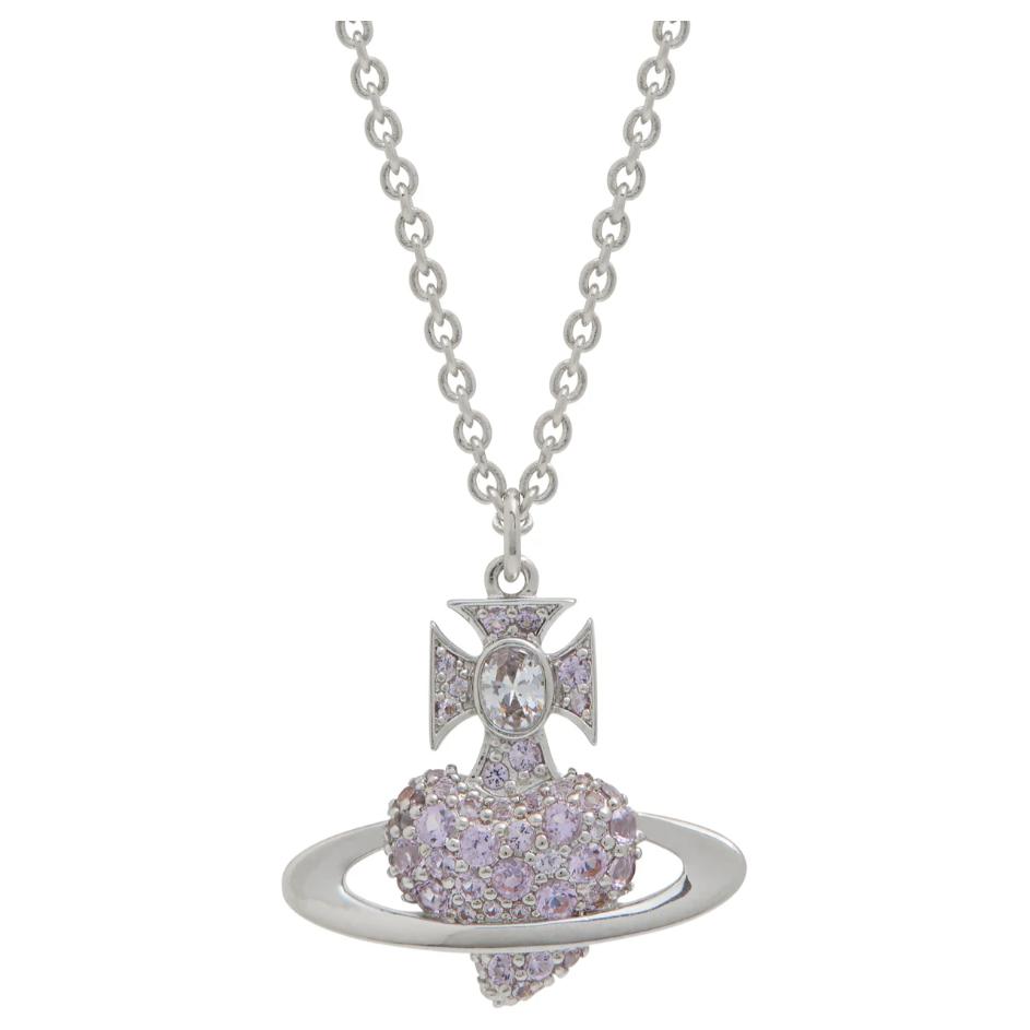 

Vivienne Westwood Agnatha Bas Relief Pendant Series Heart Saturn Logo Necklace Women necklace Silver Purple 630203G0-02P621 Basic Packaging-Dust Bag+Box