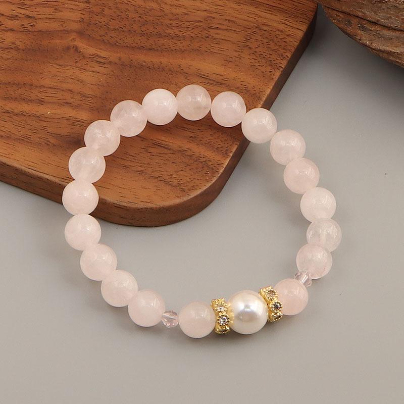 Natural pink crystal Shijia pearl pink love kt cat cross bamboo joint elastic stacked bracelet bracelet